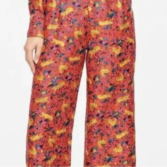 J CREW COLLECTION 100% Silk Red Jungle Cat Pull-on Pant 6 RARE - Picture 4 of 14
